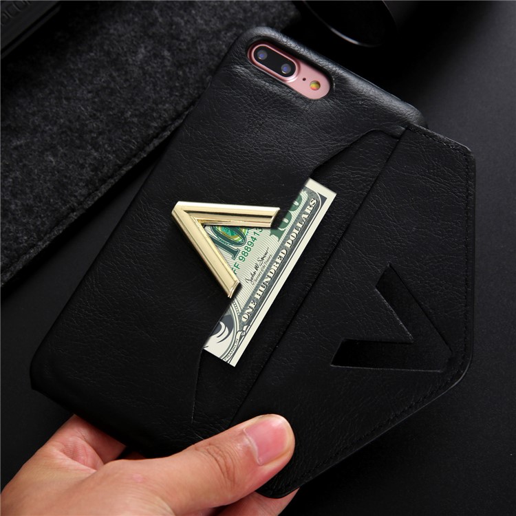 NV Rotary PU Leather Coated PC Phone Casing for iPhone 8 Plus with Kickstand and Card Holder - Black-11