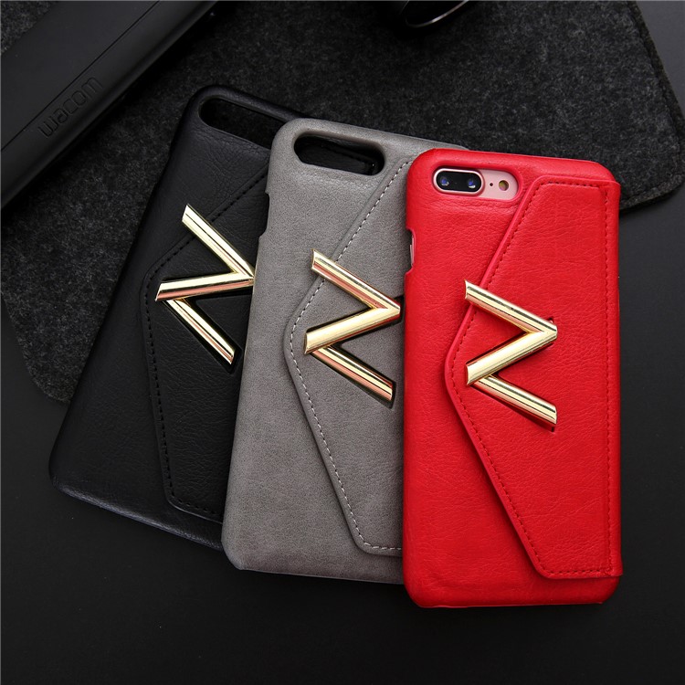 NV Rotary PU Leather Coated PC Phone Casing for iPhone 8 Plus with Kickstand and Card Holder - Black-12