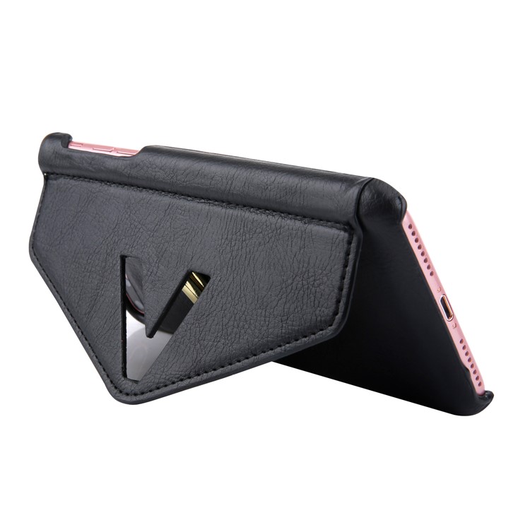 NV Rotary PU Leather Coated PC Phone Casing for iPhone 8 Plus with Kickstand and Card Holder - Black-4