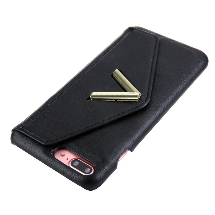 NV Rotary PU Leather Coated PC Phone Casing for iPhone 8 Plus with Kickstand and Card Holder - Black-5