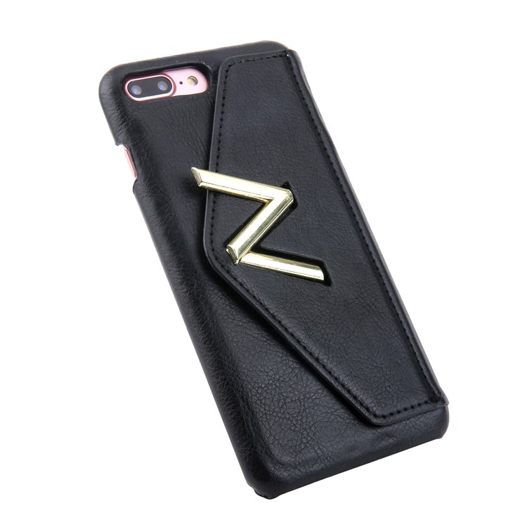NV Rotary PU Leather Coated PC Phone Casing for iPhone 8 Plus with Kickstand and Card Holder - Black-6