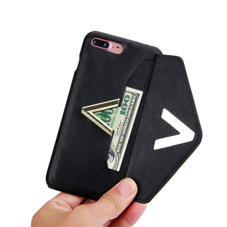 NV Rotary PU Leather Coated PC Phone Casing for iPhone 8 Plus with Kickstand and Card Holder - Black-7