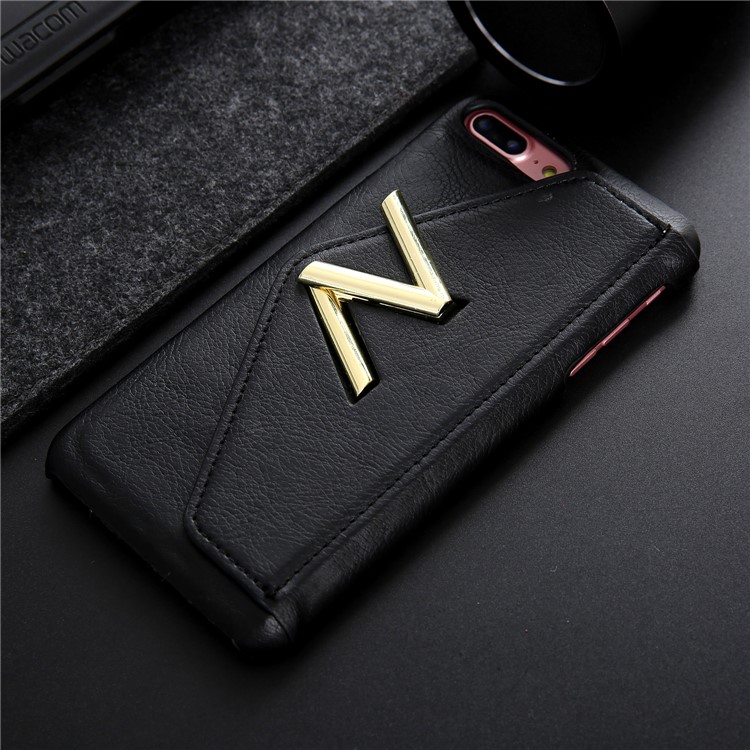 NV Rotary PU Leather Coated PC Phone Casing for iPhone 8 Plus with Kickstand and Card Holder - Black-9