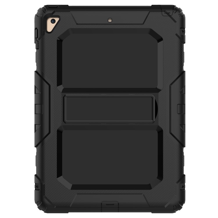 Heavy Duty TPU PC Hybrid Kickstand Case for iPad 9.7-inch (2018)/9.7-inch (2017) with Shoulder Strap - All Black-1