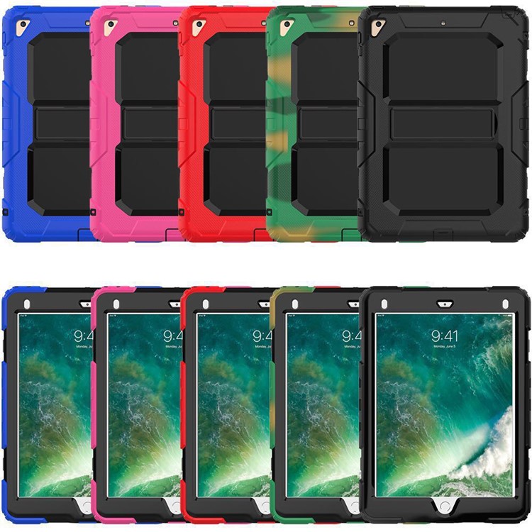 Heavy Duty TPU PC Hybrid Kickstand Case for iPad 9.7-inch (2018)/9.7-inch (2017) with Shoulder Strap - All Black-10