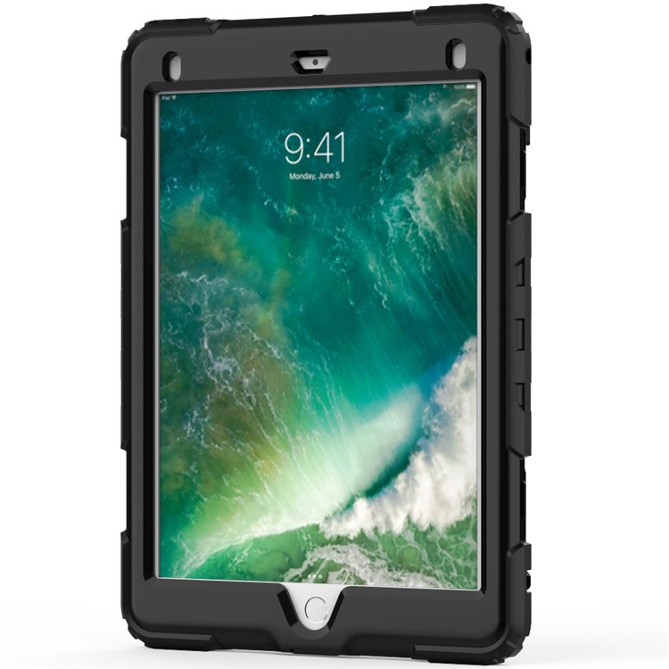 Heavy Duty TPU PC Hybrid Kickstand Case for iPad 9.7-inch (2018)/9.7-inch (2017) with Shoulder Strap - All Black-3
