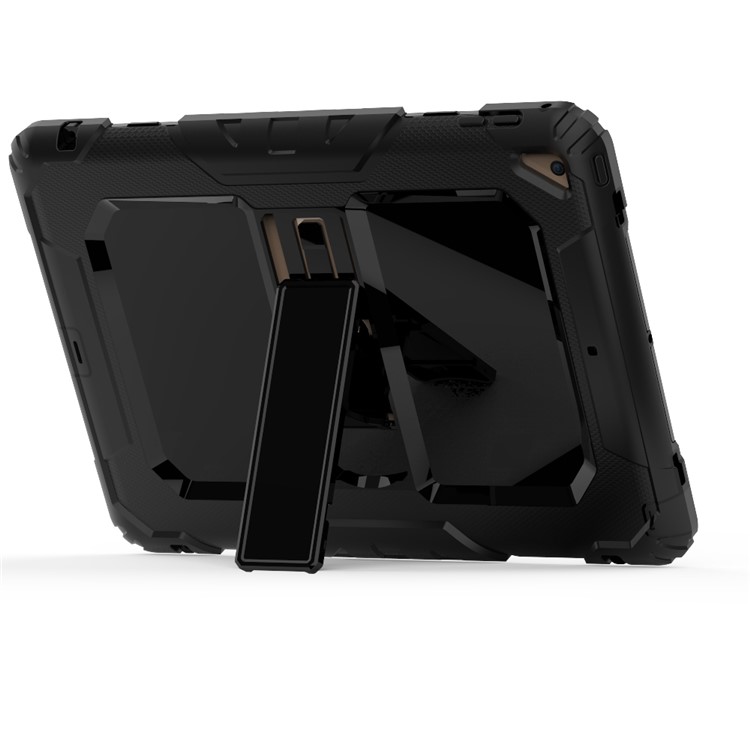 Heavy Duty TPU PC Hybrid Kickstand Case for iPad 9.7-inch (2018)/9.7-inch (2017) with Shoulder Strap - All Black-5