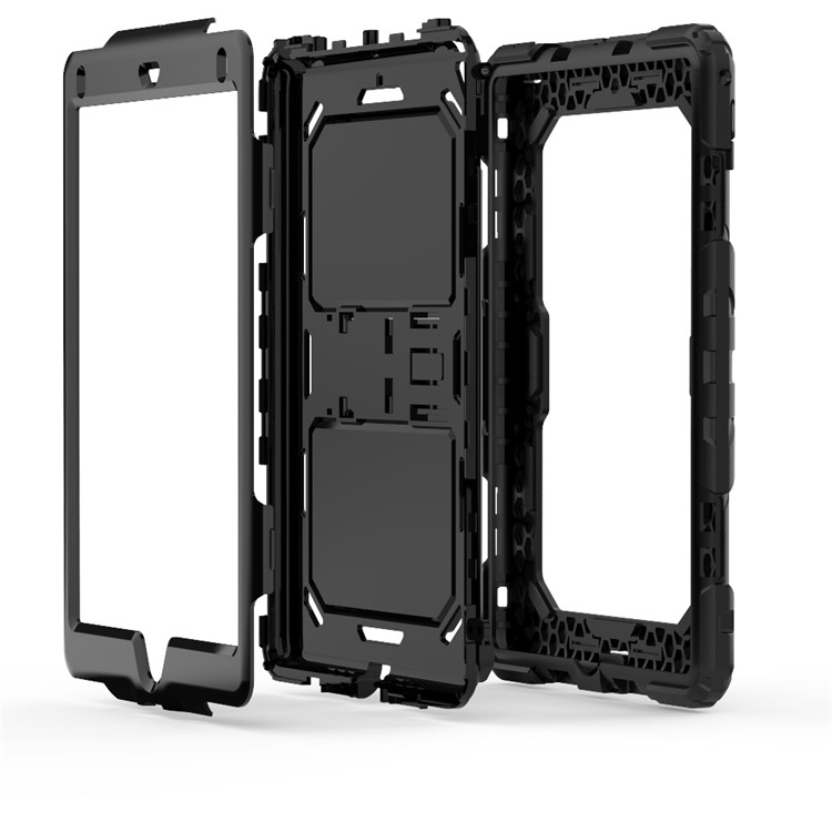 Heavy Duty TPU PC Hybrid Kickstand Case for iPad 9.7-inch (2018)/9.7-inch (2017) with Shoulder Strap - All Black-6