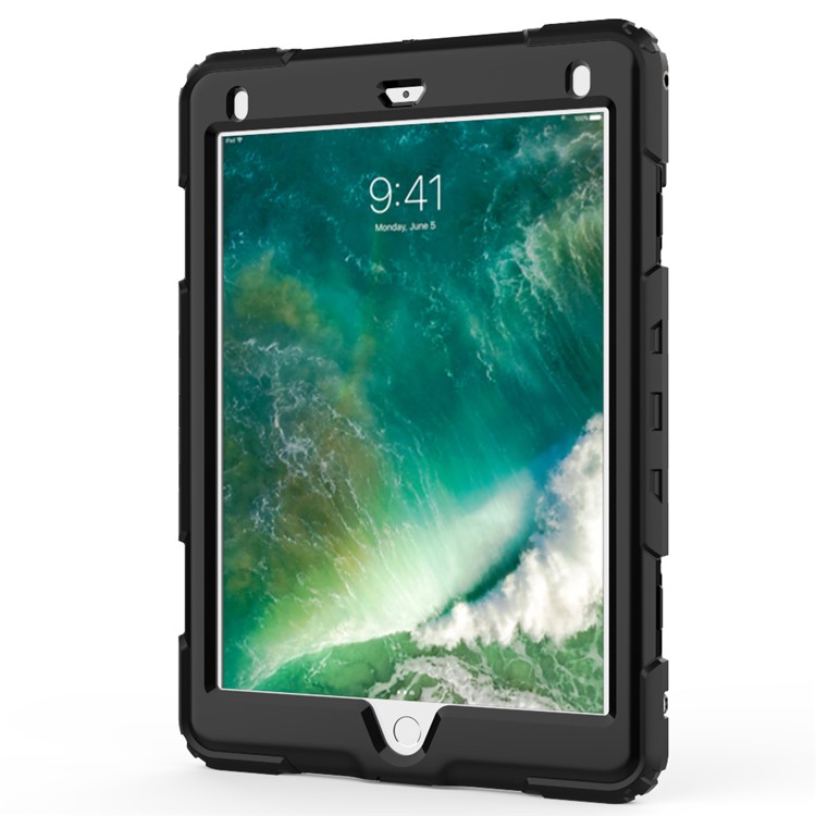 Heavy Duty TPU PC Hybrid Kickstand Case for iPad 9.7-inch (2018)/9.7-inch (2017) with Shoulder Strap - All Black-8