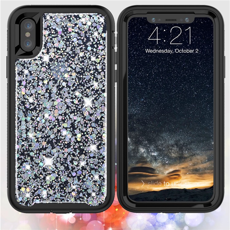 

For iPhone XS / X 5.8 inch 2-piece Glittery Sequins Night Elves TPU Plastic Hybrid Cover - White