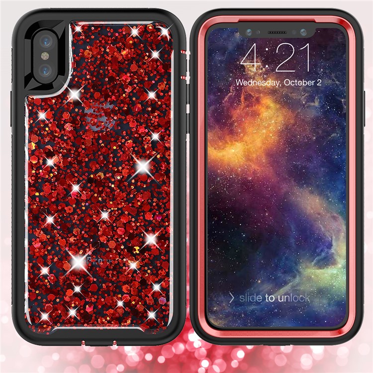 

For iPhone XS / X 5.8 inch 2-piece Glittery Sequins Night Elves TPU Plastic Hybrid Back Casing - Red