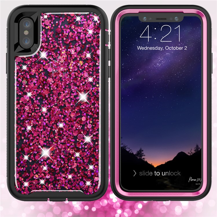 

For iPhone XS / X 5.8 inch 2-piece Glittery Sequins Night Elves TPU Plastic Hybrid Phone Case - Rose