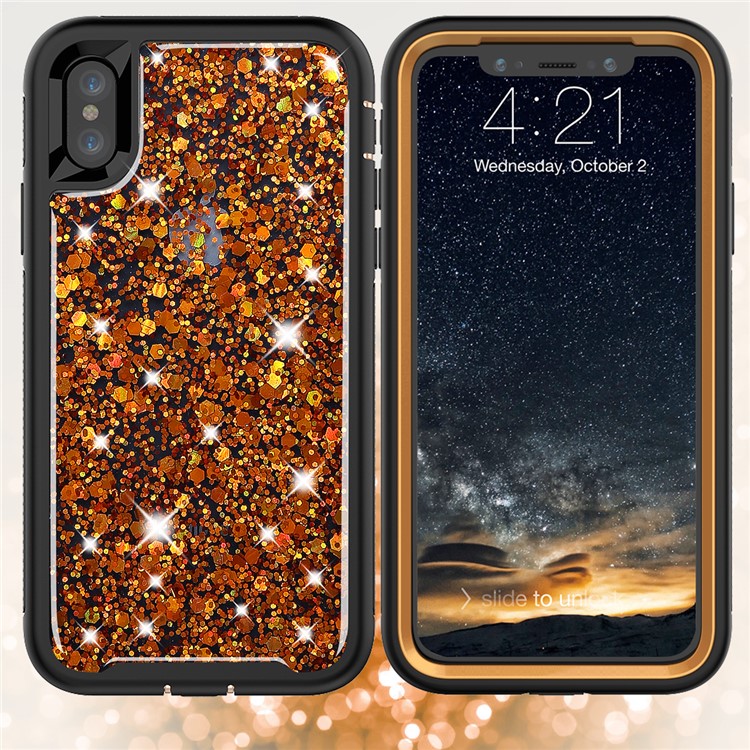 

For iPhone XS / X 5.8 inch 2-piece Glittery Sequins Night Elves TPU Plastic Hybrid Cell Phone Cover - Gold