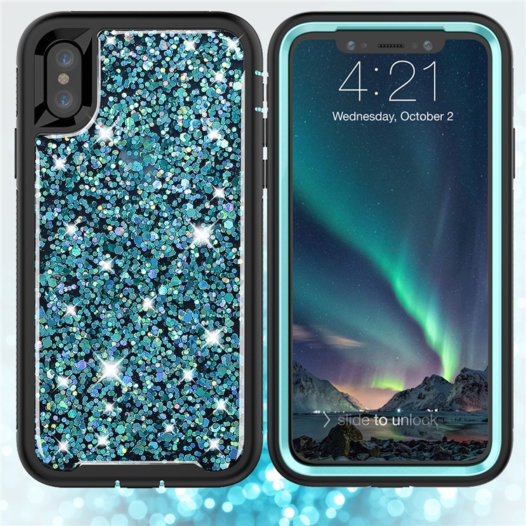 

For iPhone XS / X 5.8 inch 2-piece Glittery Sequins Night Elves TPU Plastic Hybrid Mobile Case - Baby Blue