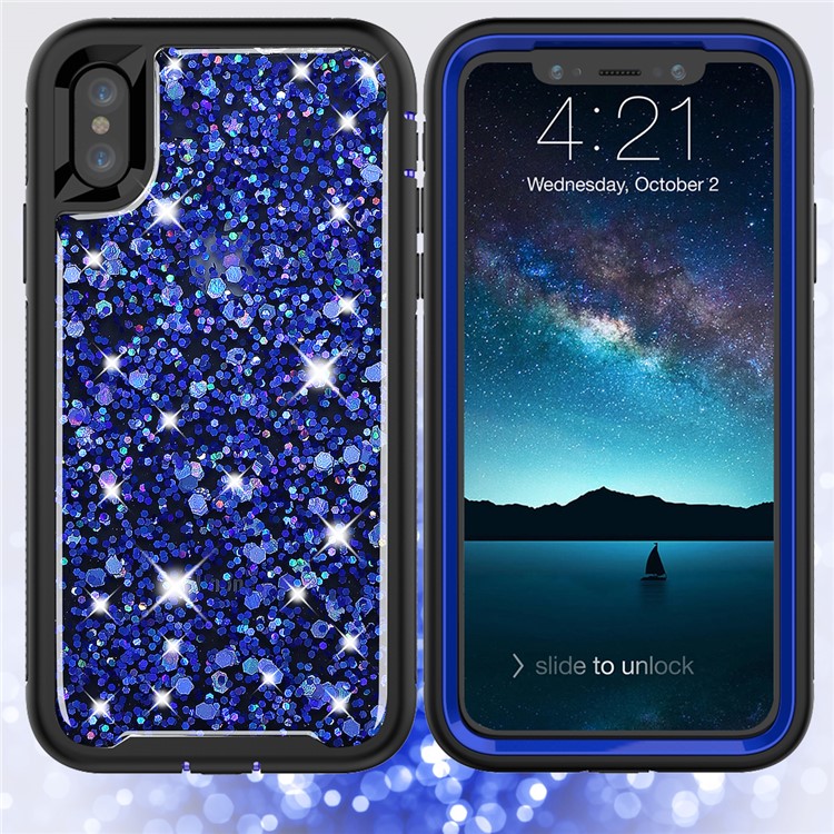

For iPhone XS / X 5.8 inch 2-piece Glittery Sequins Night Elves TPU Plastic Hybrid Mobile Casing - Dark Blue
