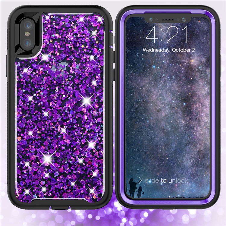 

For iPhone XS / X 5.8 inch 2-piece Glittery Sequins Night Elves TPU Plastic Hybrid Protective Shell - Purple
