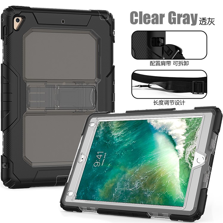 Heavy Duty TPU PC Hybrid Shell with Kickstand and Detachable Strap for iPad 9.7-inch (2018) / 9.7-inch (2017) - Grey-2