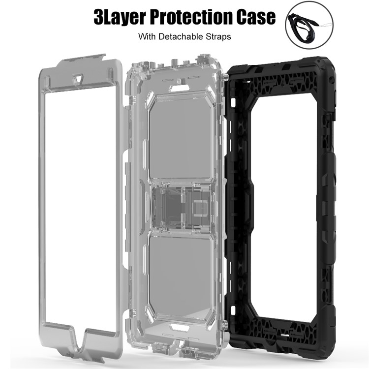 Heavy Duty TPU PC Hybrid Shell with Kickstand and Detachable Strap for iPad 9.7-inch (2018) / 9.7-inch (2017) - Grey-3