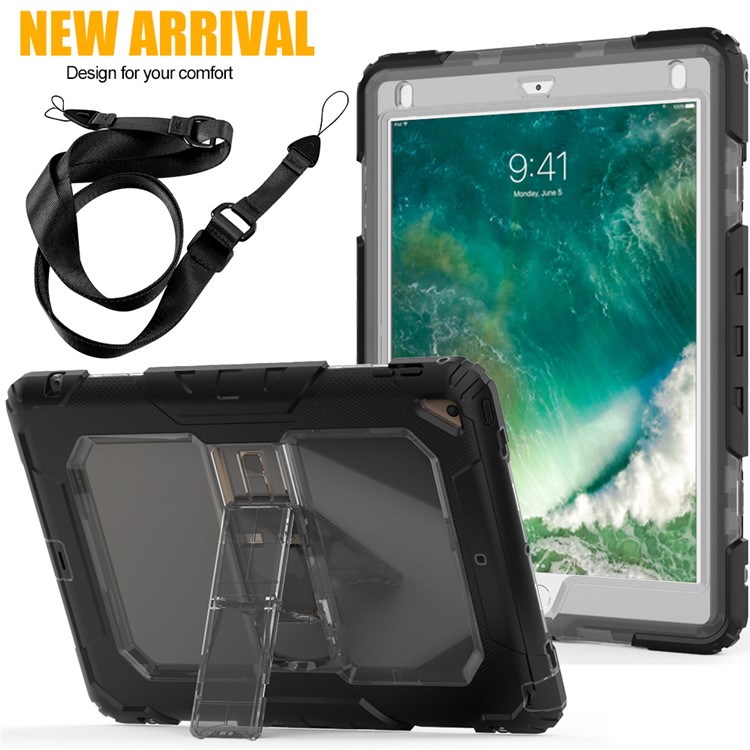 Heavy Duty TPU PC Hybrid Shell with Kickstand and Detachable Strap for iPad 9.7-inch (2018) / 9.7-inch (2017) - Grey-4