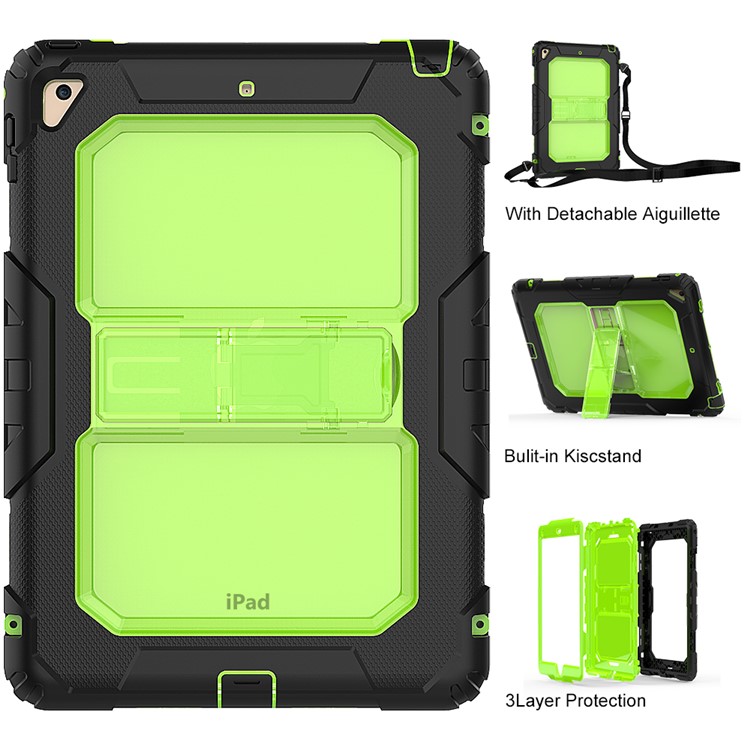 

Heavy Duty TPU PC Hybrid Casing with Kickstand and Detachable Strap for iPad 9.7-inch (2018) / 9.7-inch (2017) - Yellowgreen