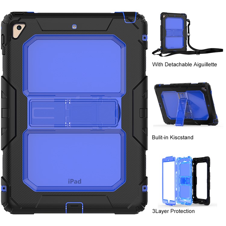 

Heavy Duty TPU PC Combo Shell with Kickstand and Detachable Strap for iPad 9.7-inch (2018) / 9.7-inch (2017) - Blue
