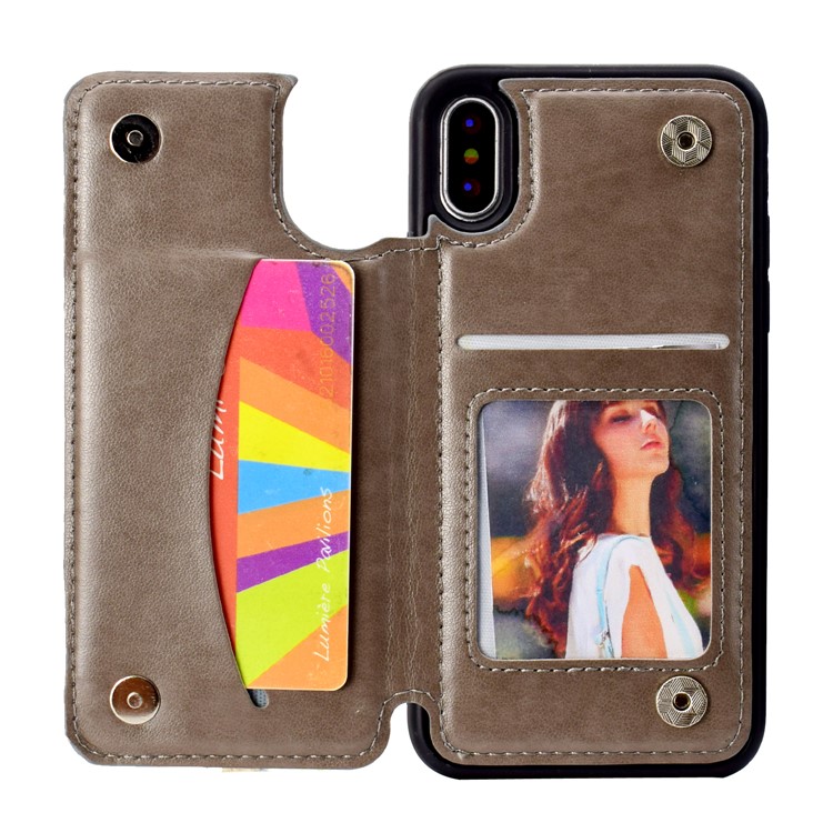 Imprint Butterfly Flower Card Slot PU Coated TPU Case with Kickstand for iPhone X - Grey-3