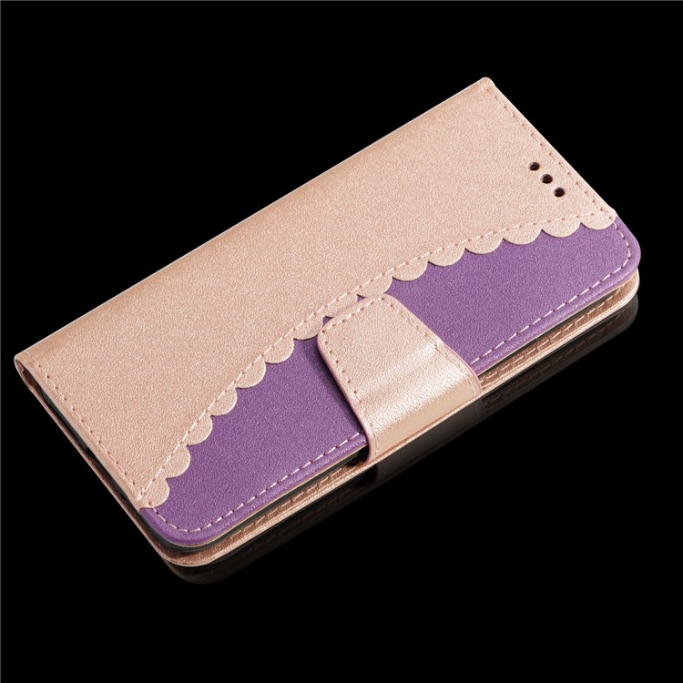 Splicing Bi-color PU Leather Magnetic Wallet Stand Cell Phone Cover with Strap for iPhone X - Rose Gold / Purple-7