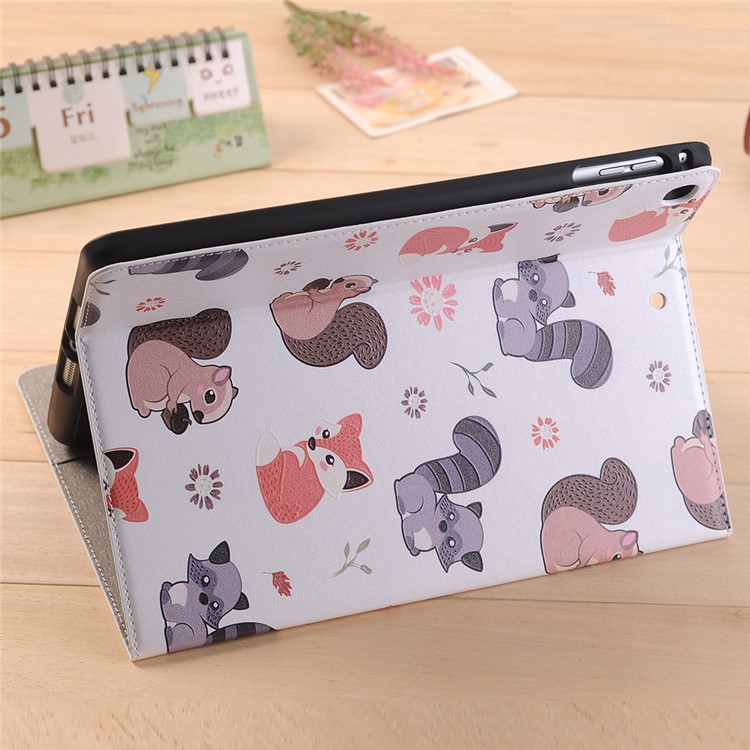 Embossed Cartoon Pattern Leather Stand Cover for iPad 9.7 (2018)/9.7 (2017)/Air 2/Air with Pen Slot - Squirrel and Fox-10
