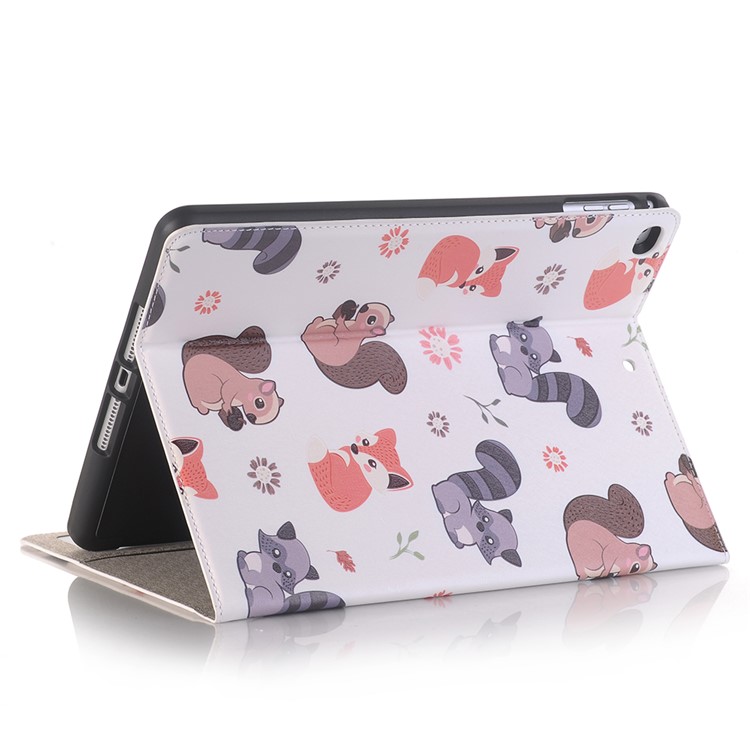 Embossed Cartoon Pattern Leather Stand Cover for iPad 9.7 (2018)/9.7 (2017)/Air 2/Air with Pen Slot - Squirrel and Fox-4