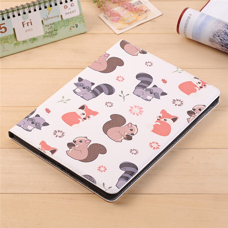 Embossed Cartoon Pattern Leather Stand Cover for iPad 9.7 (2018)/9.7 (2017)/Air 2/Air with Pen Slot - Squirrel and Fox-8