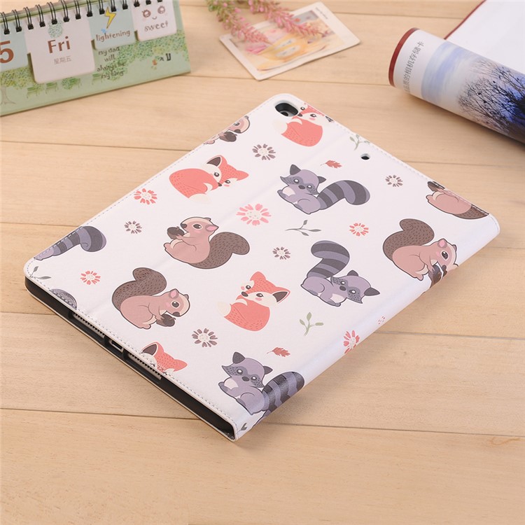 Embossed Cartoon Pattern Leather Stand Cover for iPad 9.7 (2018)/9.7 (2017)/Air 2/Air with Pen Slot - Squirrel and Fox-9