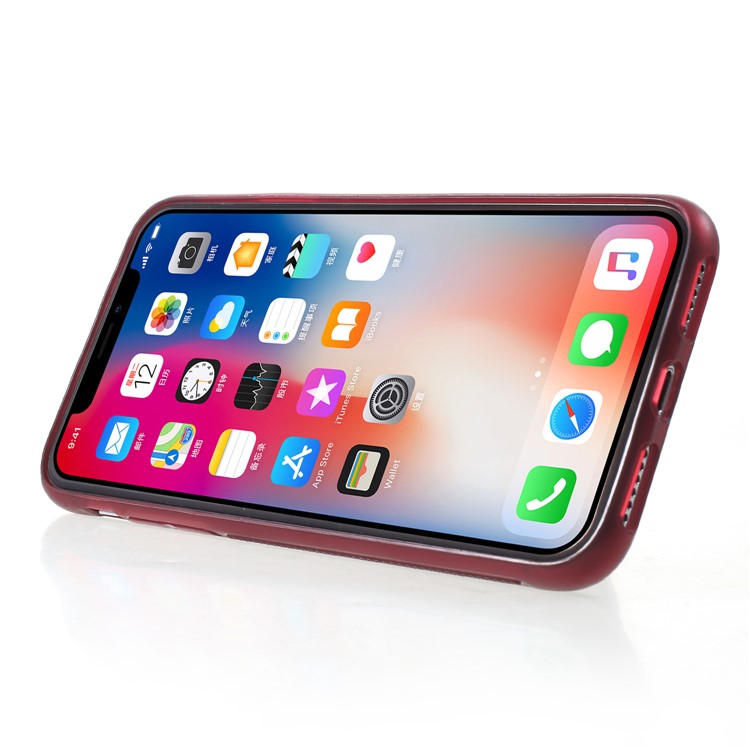 ROAR Aura Series TPU Case with PU Leather Kickstand for iPhone XS / X 5.8 inch - Red-4