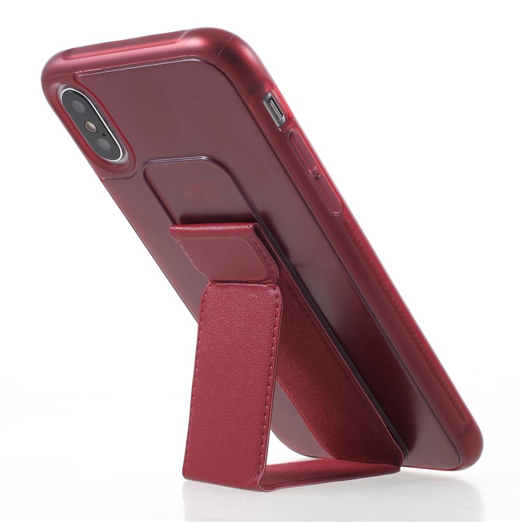 ROAR Aura Series TPU Case with PU Leather Kickstand for iPhone XS / X 5.8 inch - Red-6