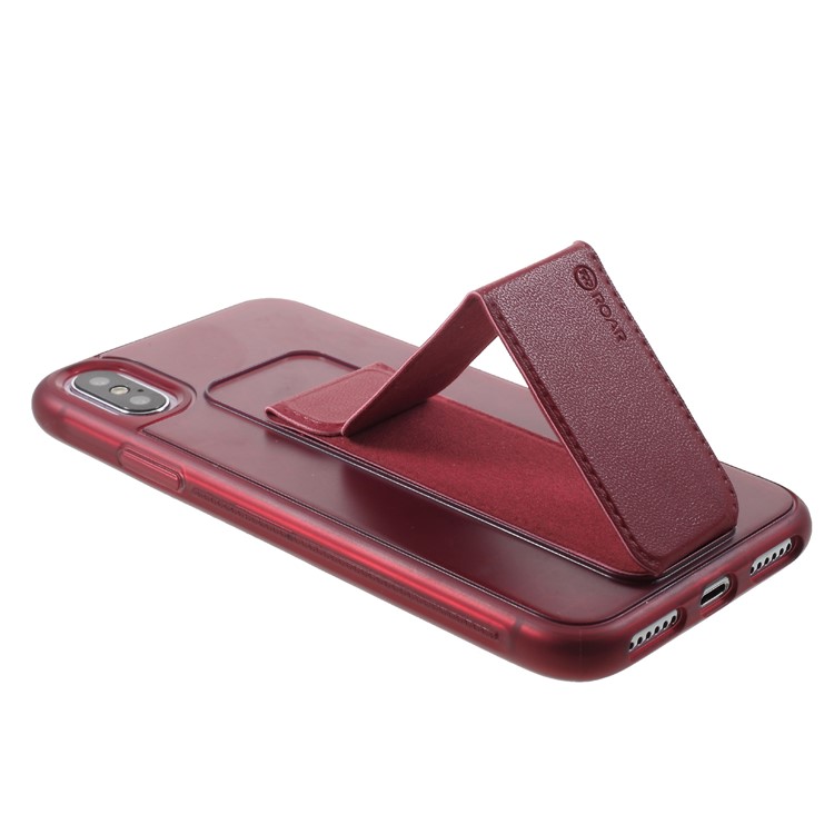 ROAR Aura Series TPU Case with PU Leather Kickstand for iPhone XS / X 5.8 inch - Red-7