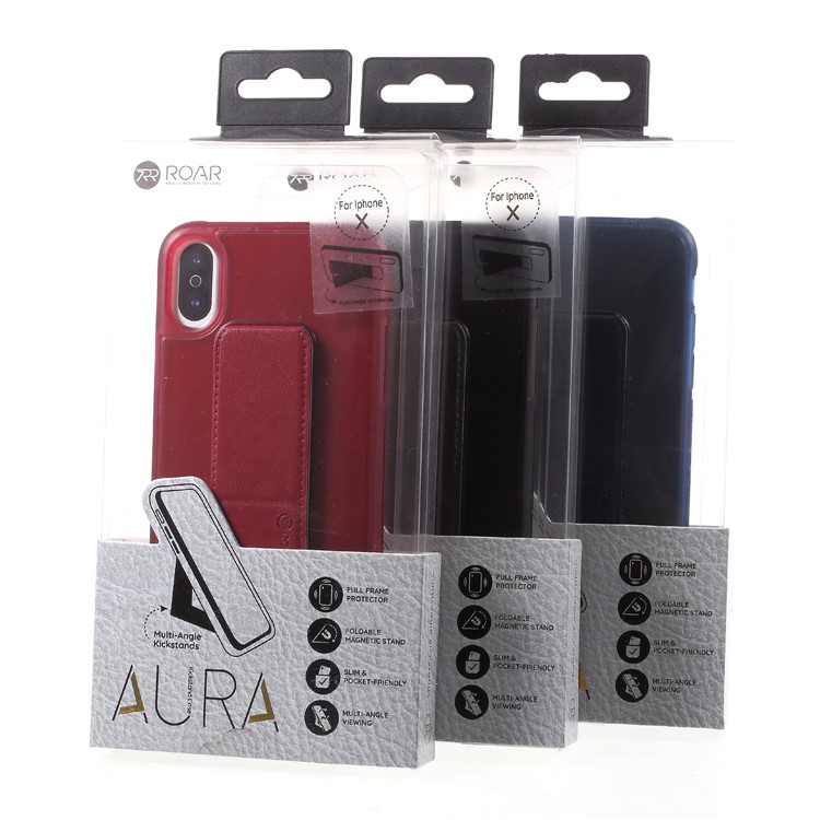 ROAR Aura Series TPU Case with PU Leather Kickstand for iPhone XS / X 5.8 inch - Red-9