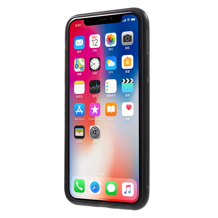 ROAR KOREA Cubierta De Aura Serie TPU Con Soporte De Cuero PU Para Iphone X - Negro-2