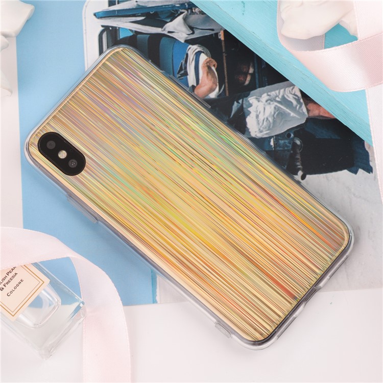 

Colorful Laser Carving IMD TPU Phone Protective Cover for iPhone XS / X 5.8 inch - Gold Stripes