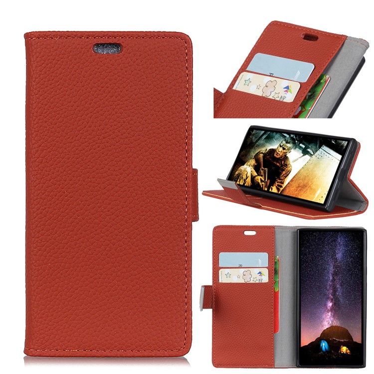 

For iPhone XR 6.1 inch Litchi Skin PU Leather Wallet Stand Mobile Phone Cover Shell - Brown