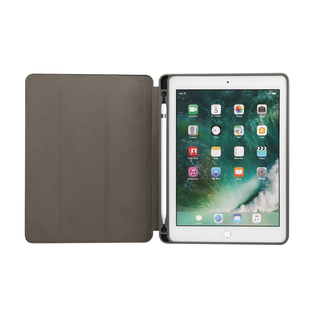 Marble Pattern Tri-fold Stand Smart Folio PU Leather Case with Pen Slot for iPad 9.7-inch (2018) / (2017) / (2016) / Air 2 / Air - Grey-3