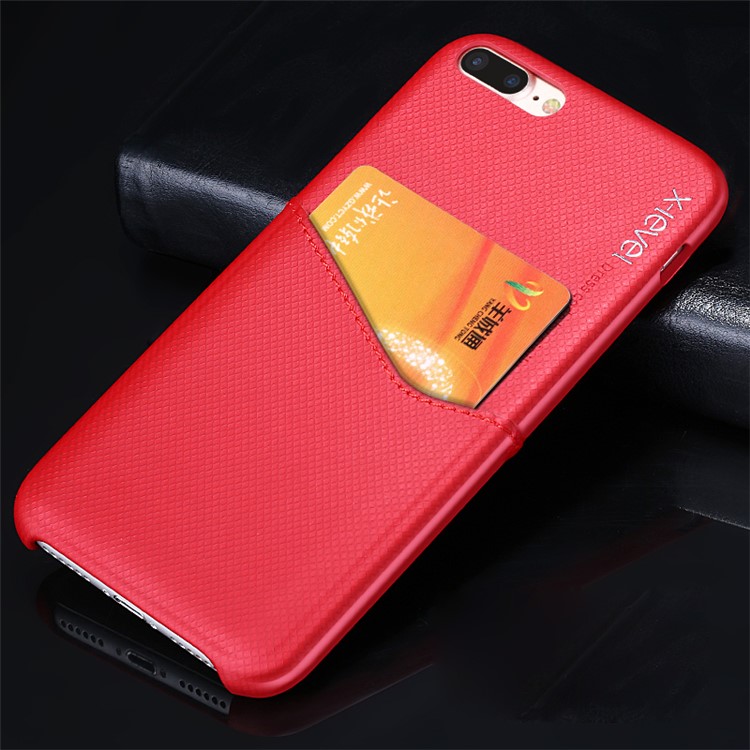 

X-LEVEL Enjoy Series Grid Pattern Card Holder PU Leather Coated PC Mobile Cover for iPhone 8 Plus / 7 Plus 5.5 inch - Red