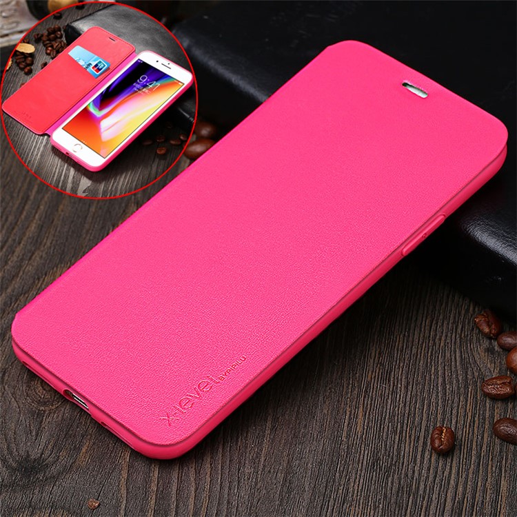 

X-LEVEL Card Holder Stand Leather Mobile Phone Cover for iPhone 8 Plus / 7 Plus - Rose