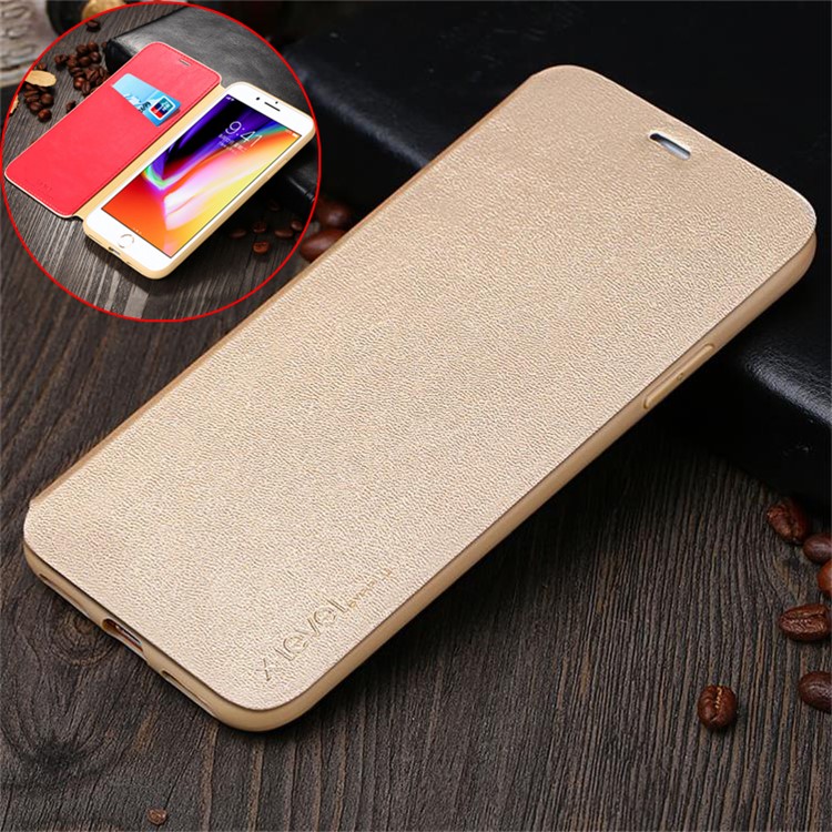 

X-LEVEL Card Holder Stand Leather Protective Shell Case for iPhone 8 Plus / 7 Plus - Gold