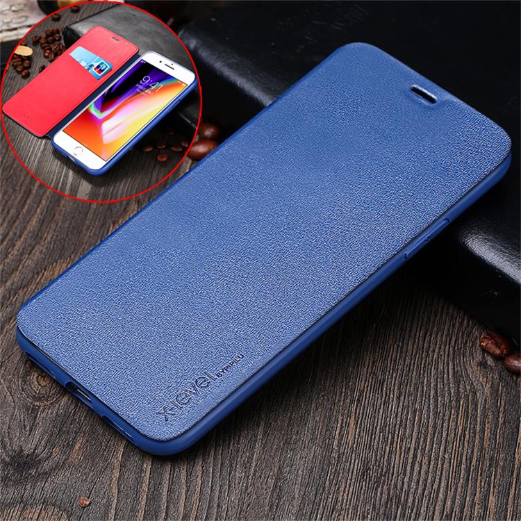 

X-LEVEL Card Holder Stand Leather Cellphone Cover for iPhone 8 Plus / 7 Plus - Blue