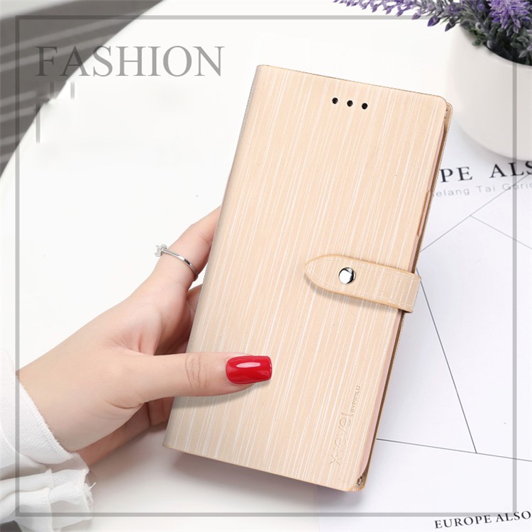 

X-LEVEL for iPhone 8 Plus / 7 Plus Vertical Stripes Wallet Stand Leather Phone Case Cover - Gold