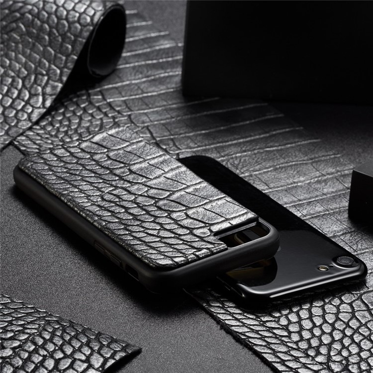 WHATIF Detachable 2-in-1 Crocodile Texture Leather Wallet Case for iPhone 8 Plus / 7 Plus - Silver Black-7