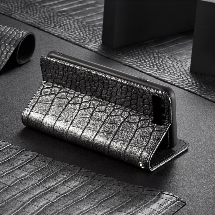 WHATIF Detachable 2-in-1 Crocodile Texture Leather Wallet Case for iPhone 8 Plus / 7 Plus - Silver Black-8