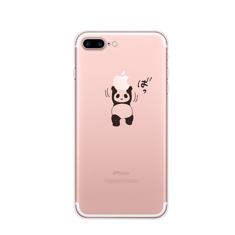 

Pattern Printing Soft TPU Phone Cover for iPhone 7 Plus - Panda Hold Up An Apple