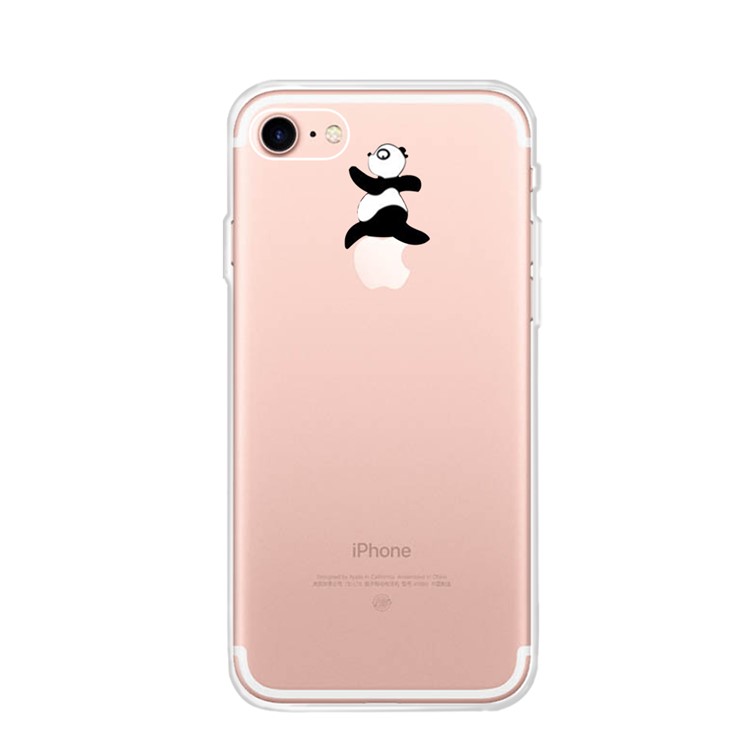 

For iPhone 7 4.7 inch Pattern Printing Soft TPU Mobile Cover - Panda Step Over The Apple