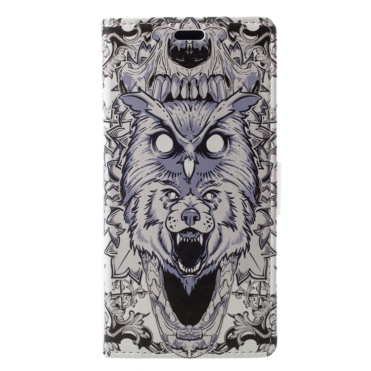 

Pattern Printing Stand Leather Wallet Cell Phone Case for iPhone XS Max 6.5 inch - Abstract Owl and Lion