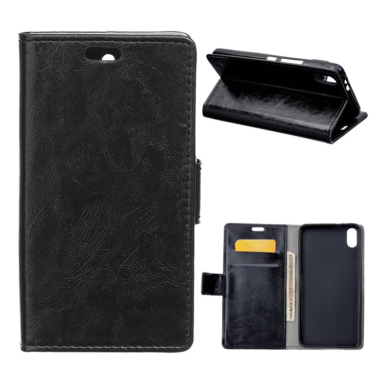 Crazy Horse Magnetic Stand Wallet Leather Mobile Phone Case for iPhone 9 Plus - Black-1